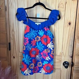 Blue Floral Embroidered Tank